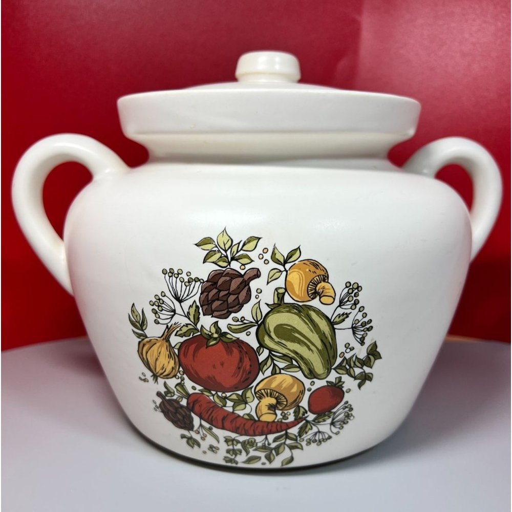 McCoy Pottery Spice of Life 1.5 Qt Bean Casserole Pot with Lid #342 Vintage USA